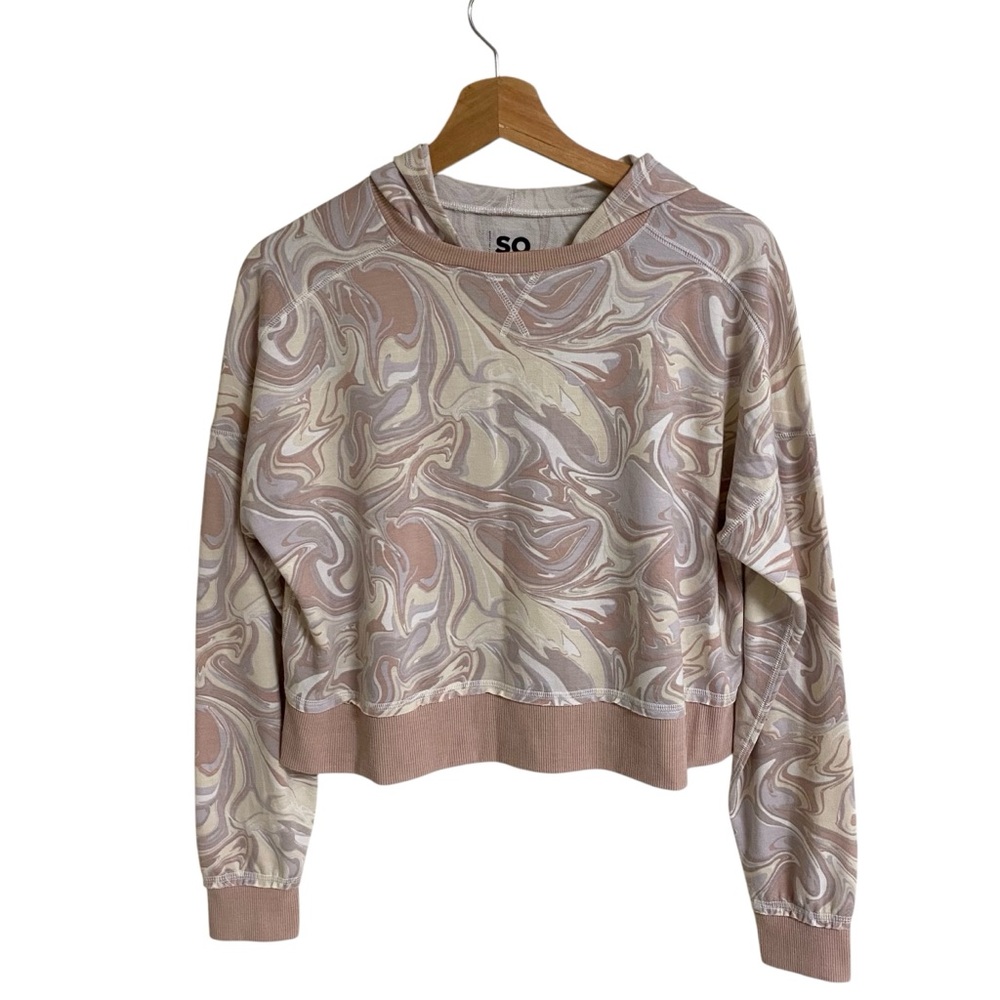 SO Goods for Life relaxed printed beige marble lounge life oversized hoodie XS